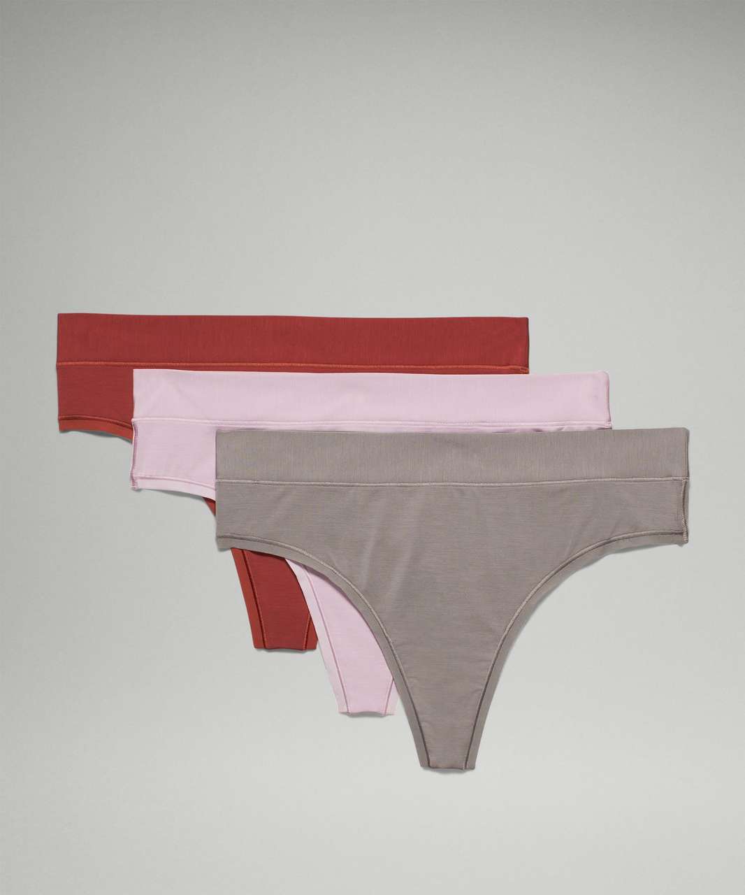 Lululemon UnderEase High-Rise Thong Underwear 3 Pack - Gull Grey / Pink Peony / Cayenne