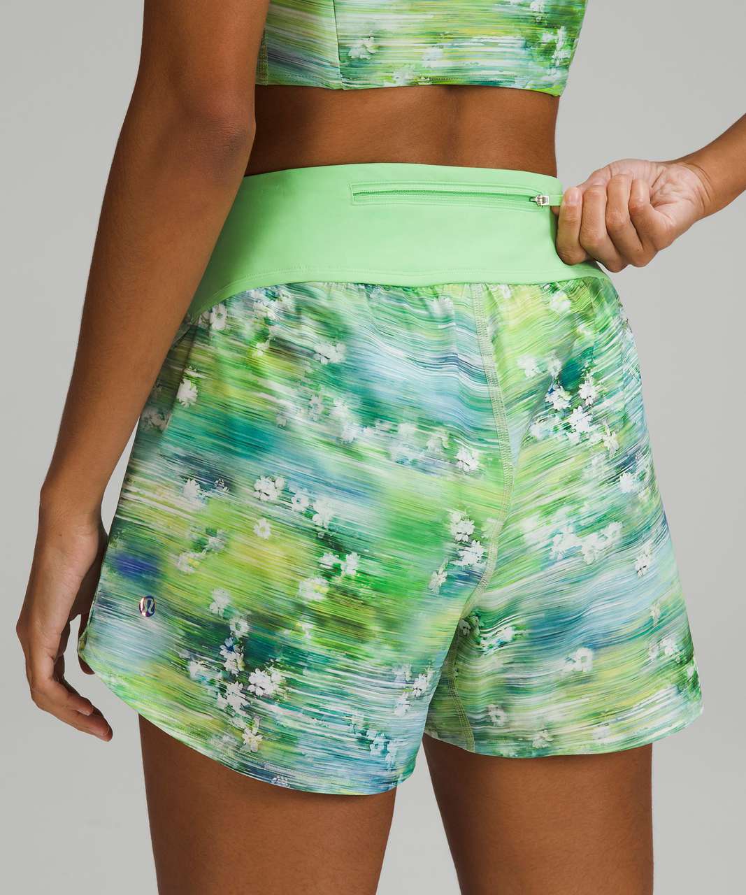 Lululemon Limited Edition Nulux Waist High-Rise Running Short 4" - Floral Rush Multi / Scream Green Light