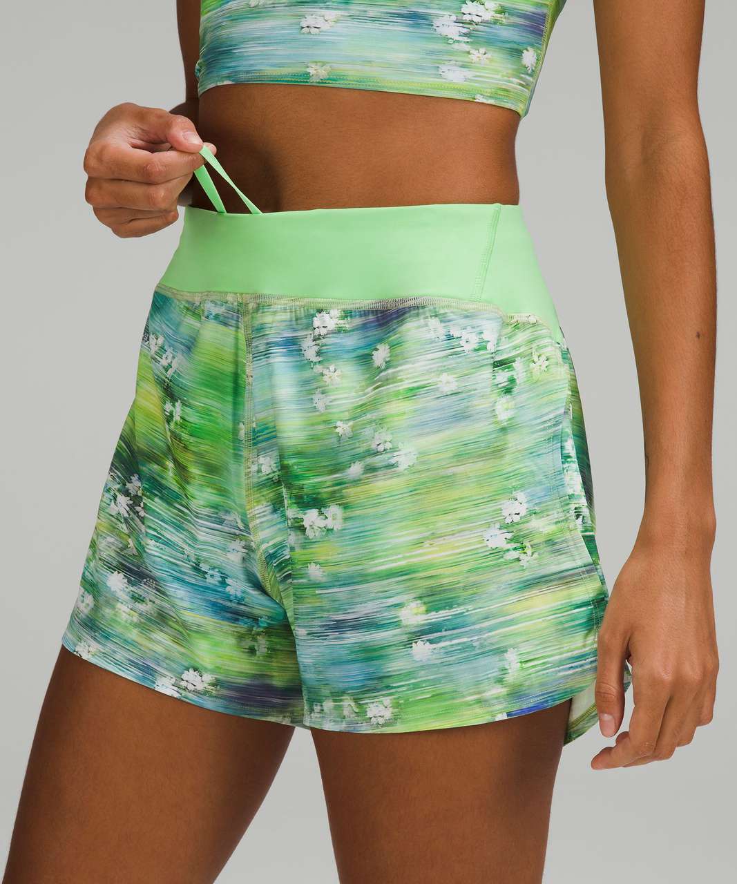 Lululemon Limited Edition Nulux Waist High-Rise Running Short 4" - Floral Rush Multi / Scream Green Light