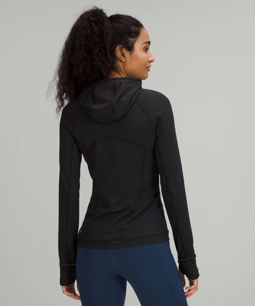 Lululemon Hoodie Womens 6 Stretch It Out Black Thumb Holes Full Zip Black