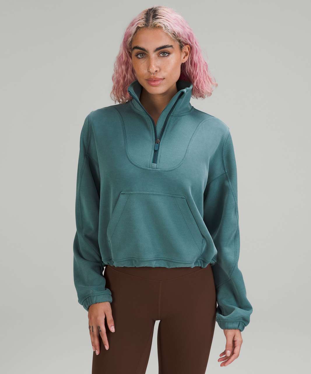 Lululemon Brushed Softstreme Ribbed Half Zip - Green Jasper