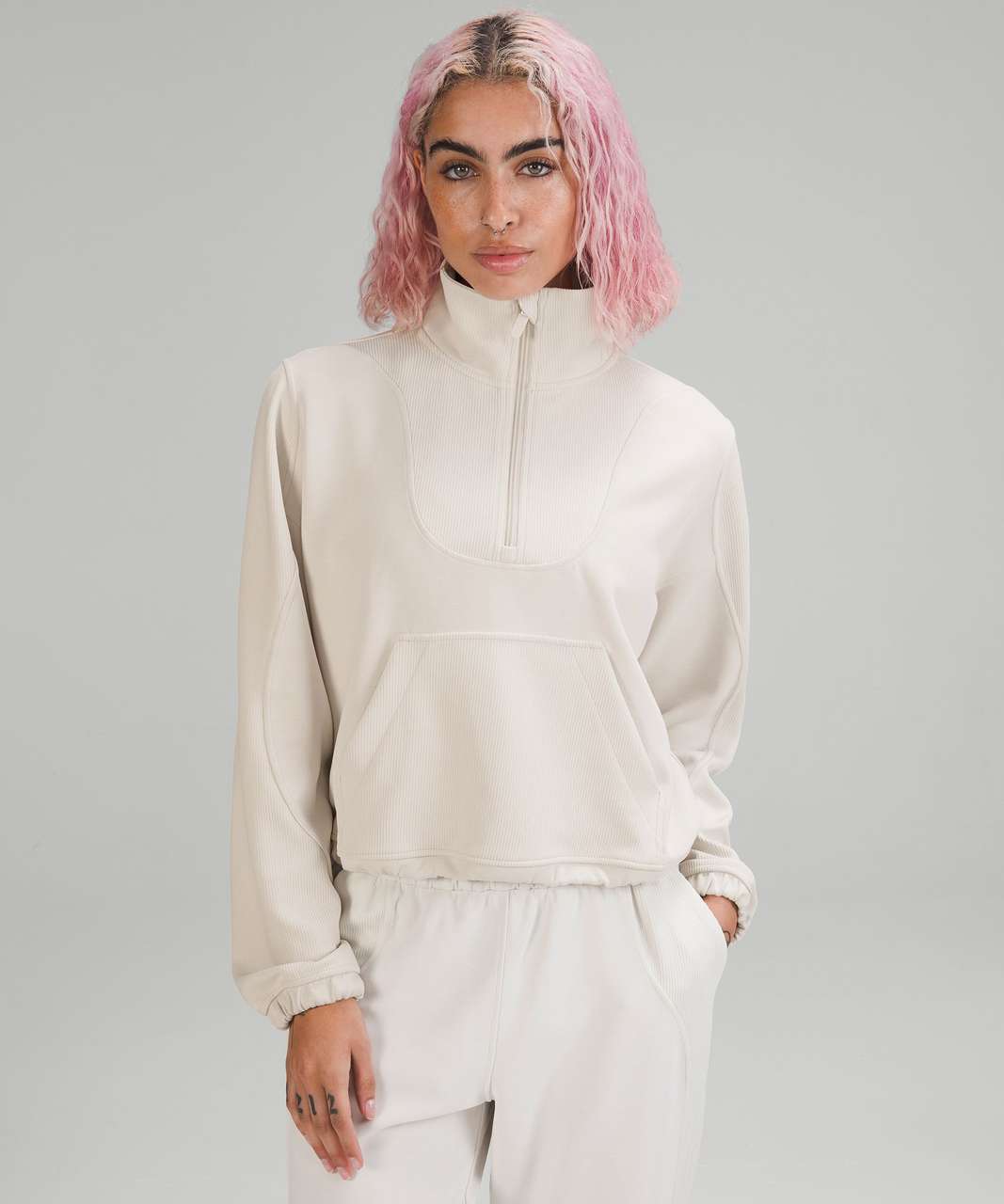 Lululemon Brushed Softstreme Ribbed Half Zip - White Opal