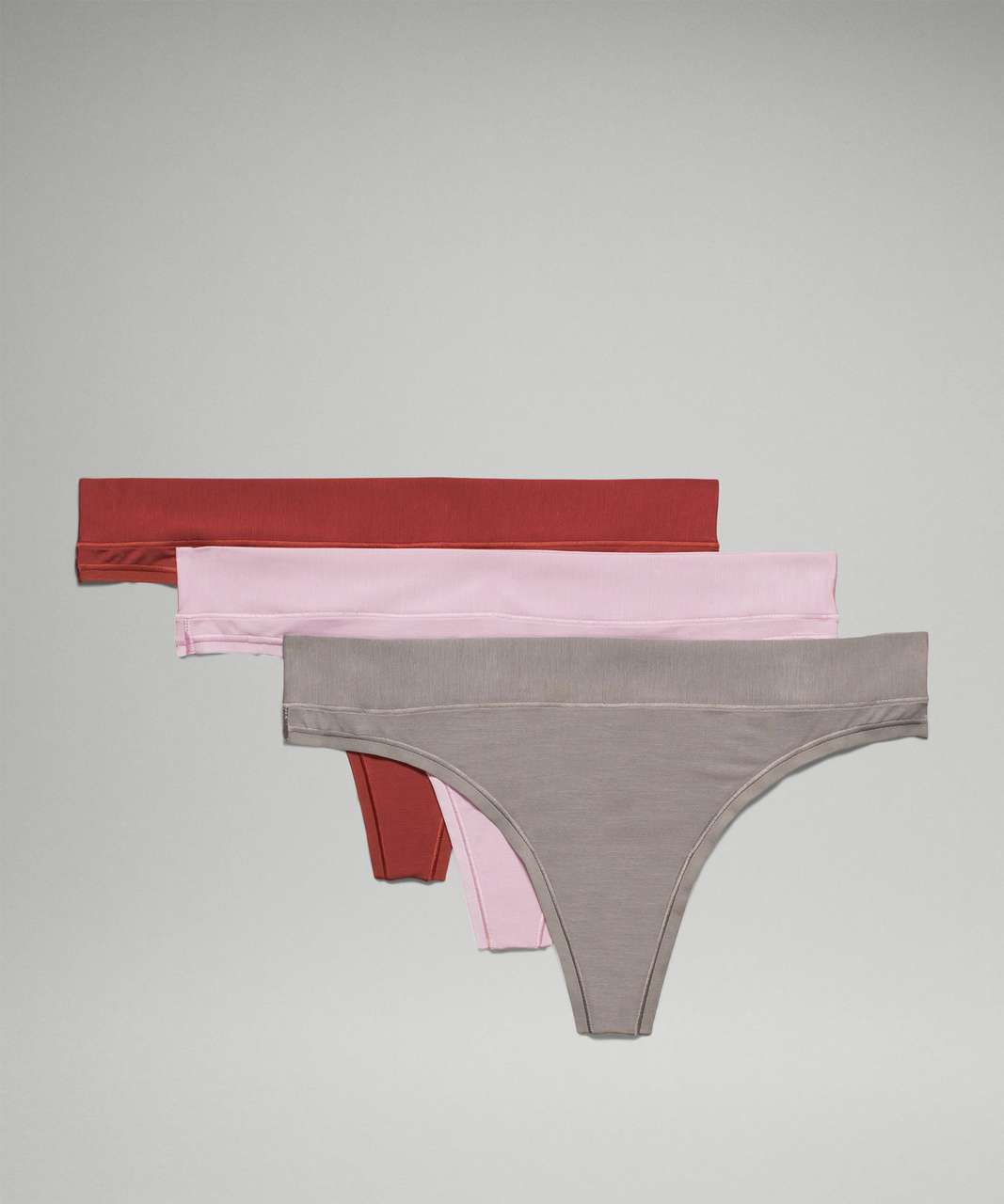 Lululemon UnderEase Mid-Rise Thong Underwear 3 Pack - Gull Grey / Pink Peony / Cayenne