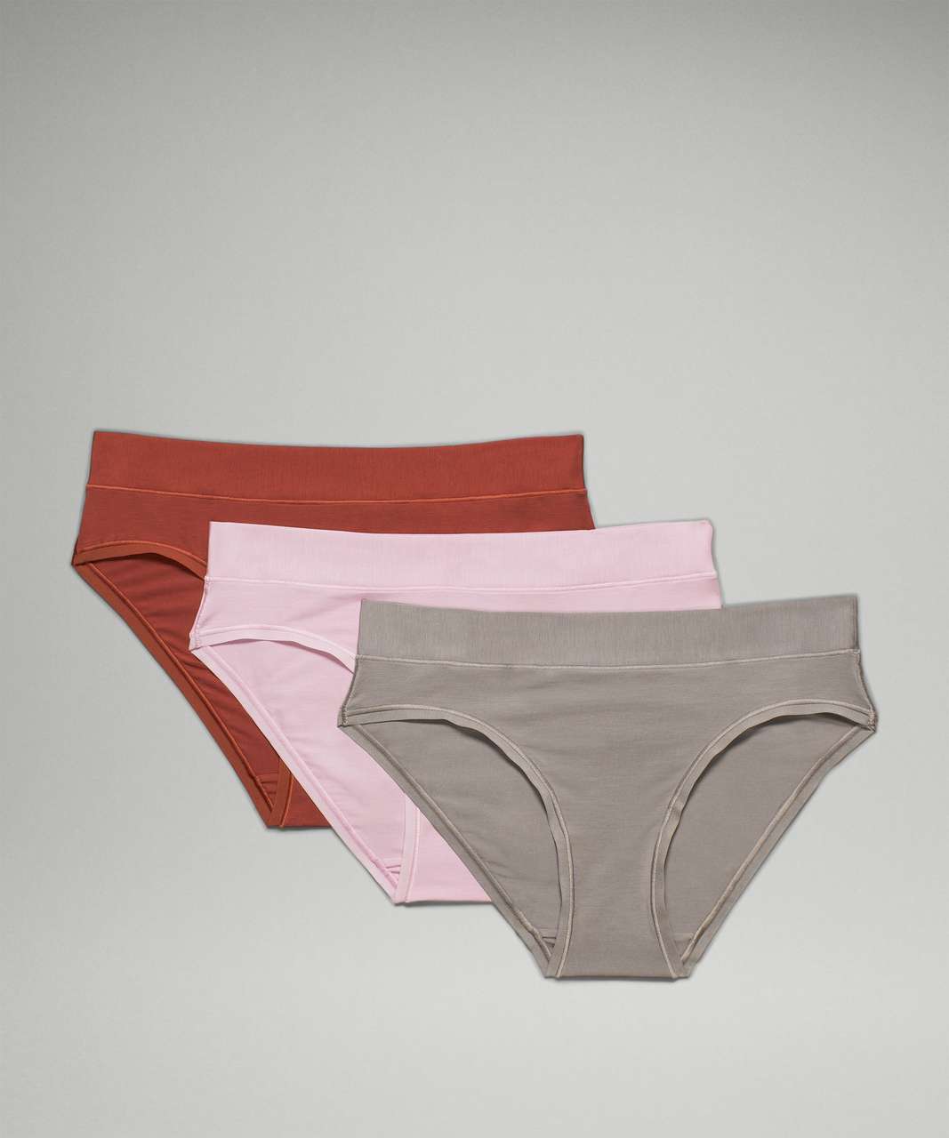 Lululemon UnderEase Mid-Rise Bikini Underwear 3 Pack - Gull Grey / Pink Peony / Cayenne