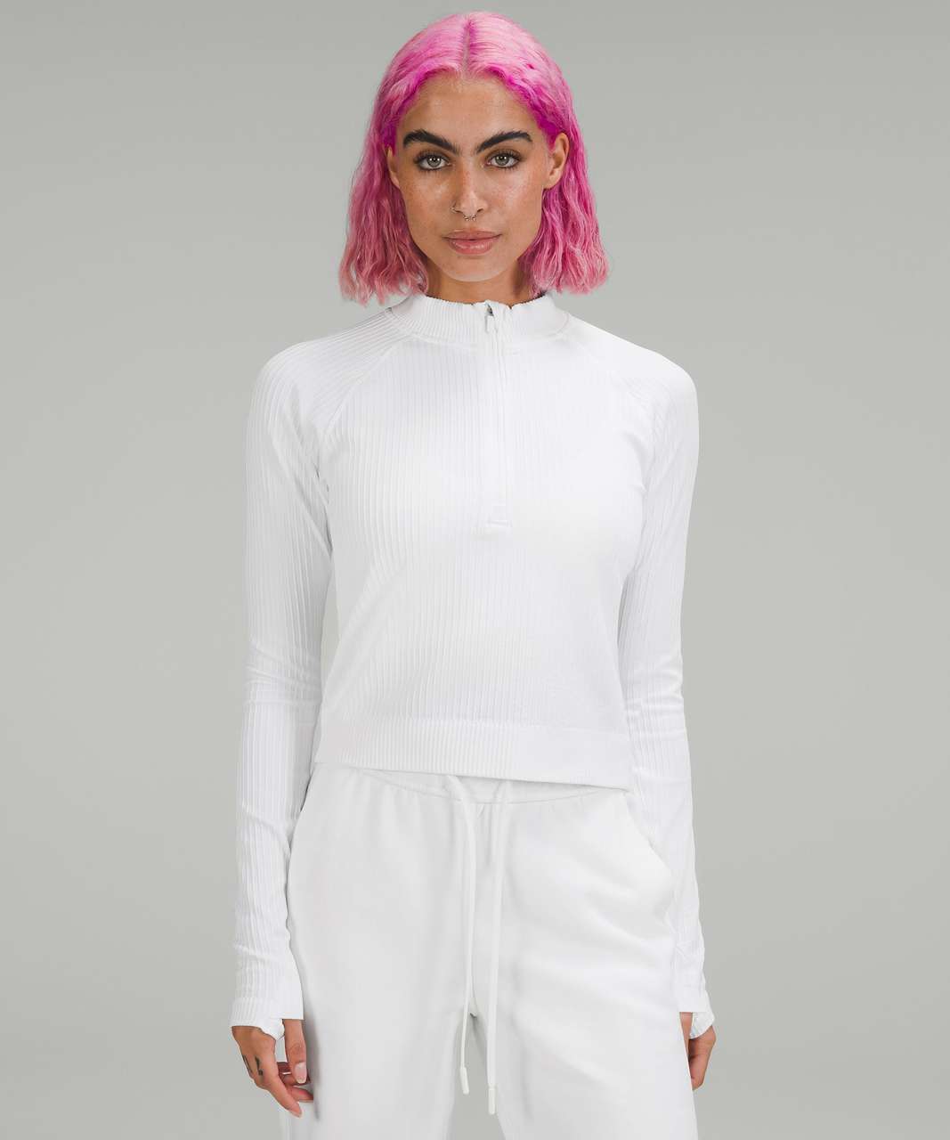 Lululemon Rest Less Cropped Half Zip - Colour Rib White / White