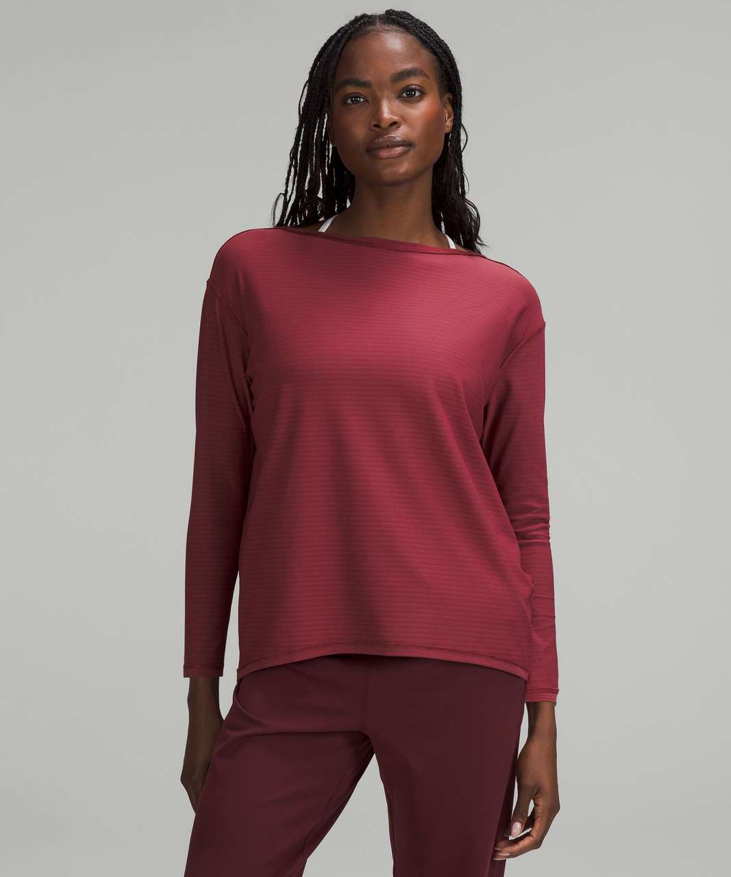 Lululemon Back in Action Long Sleeve Shirt *Shine - Shine Stripe Mulled Wine Metallic Graphite Grey