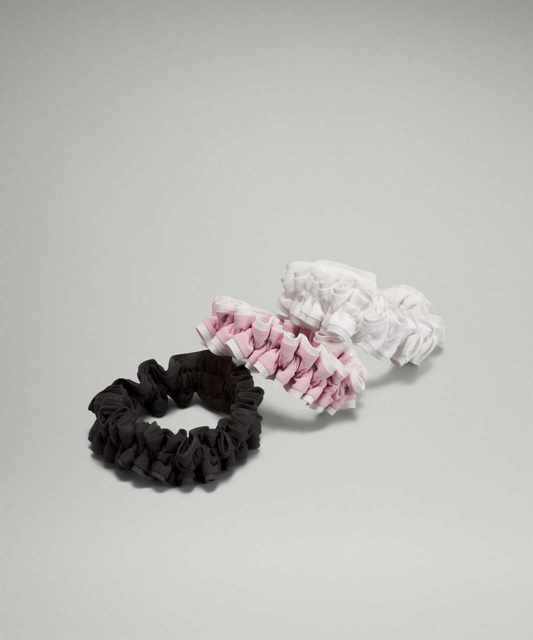 Lululemon Light Locks Scrunchie Skinny 3 Pack - Black / Pink Peony / White