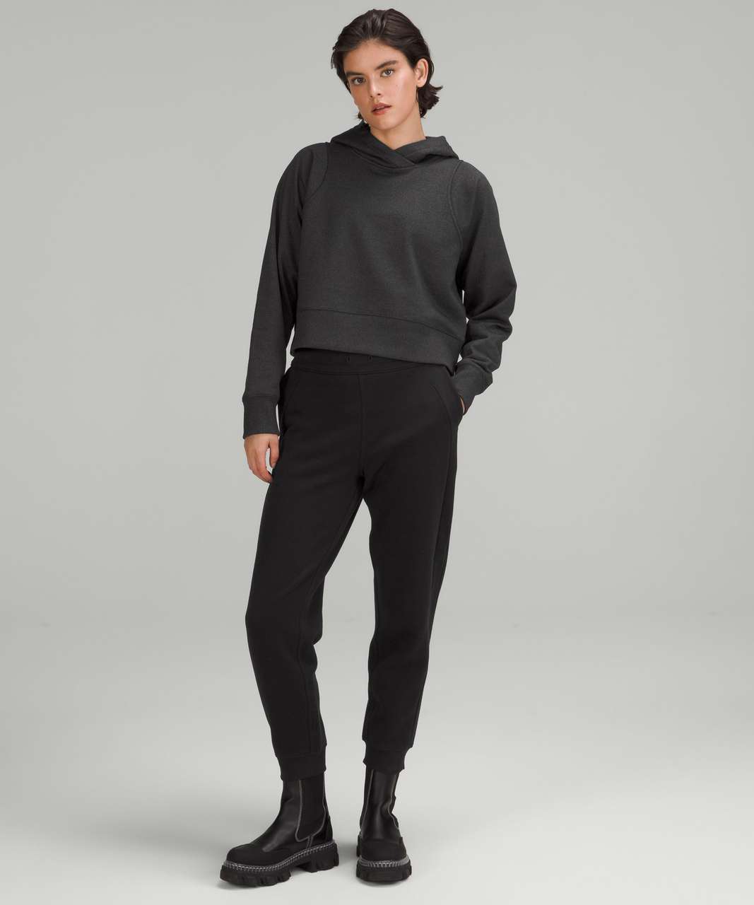 Lululemon Loungeful Cropped Hoodie *Spark - Black / Black - lulu fanatics