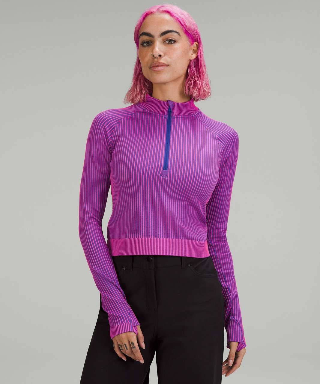 Lululemon Rest Less Cropped Half Zip - Colour Rib Psychic / Sonic Pink