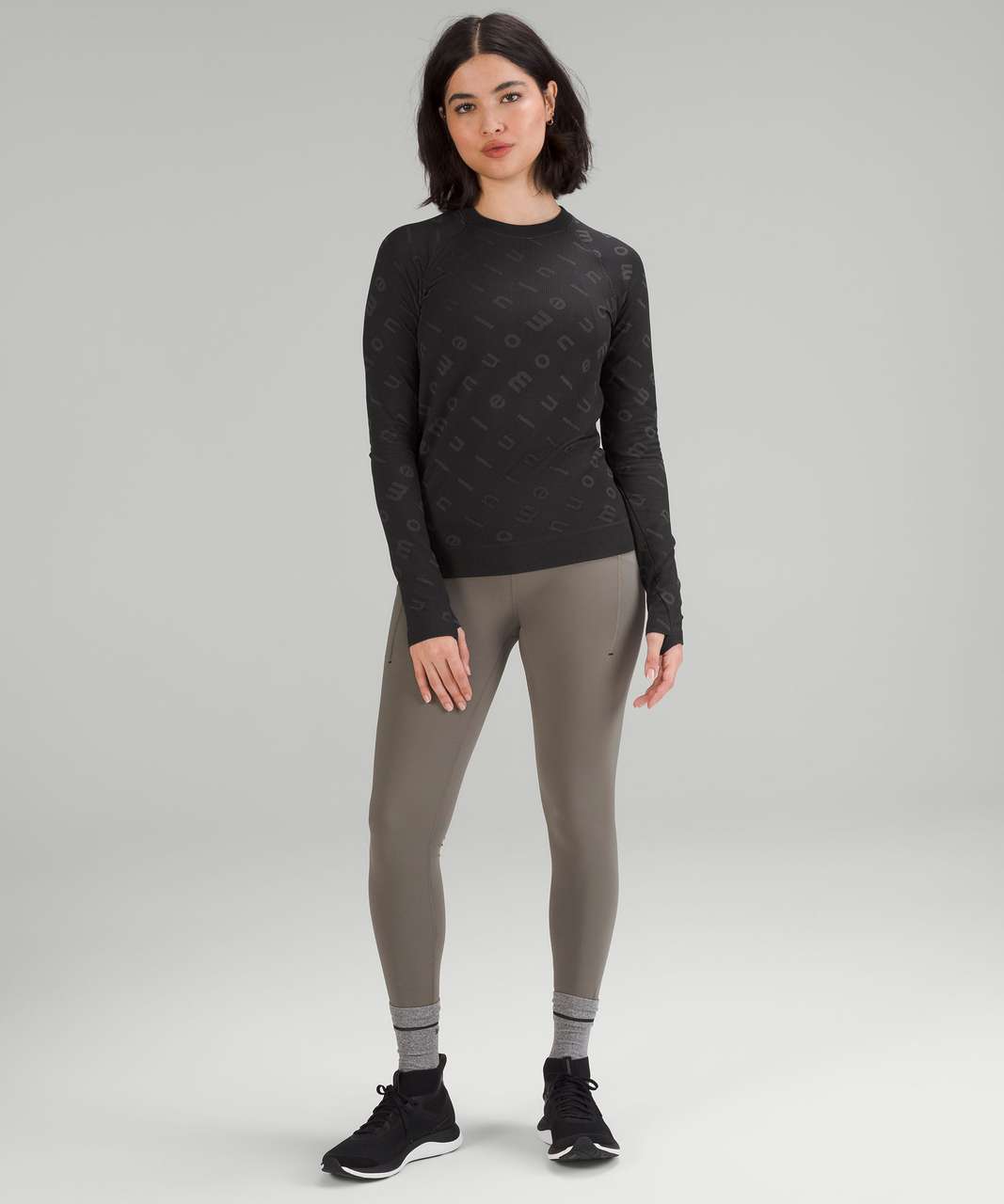 Lululemon Rest Less Pullover - Logo Letter Black / Graphite Grey