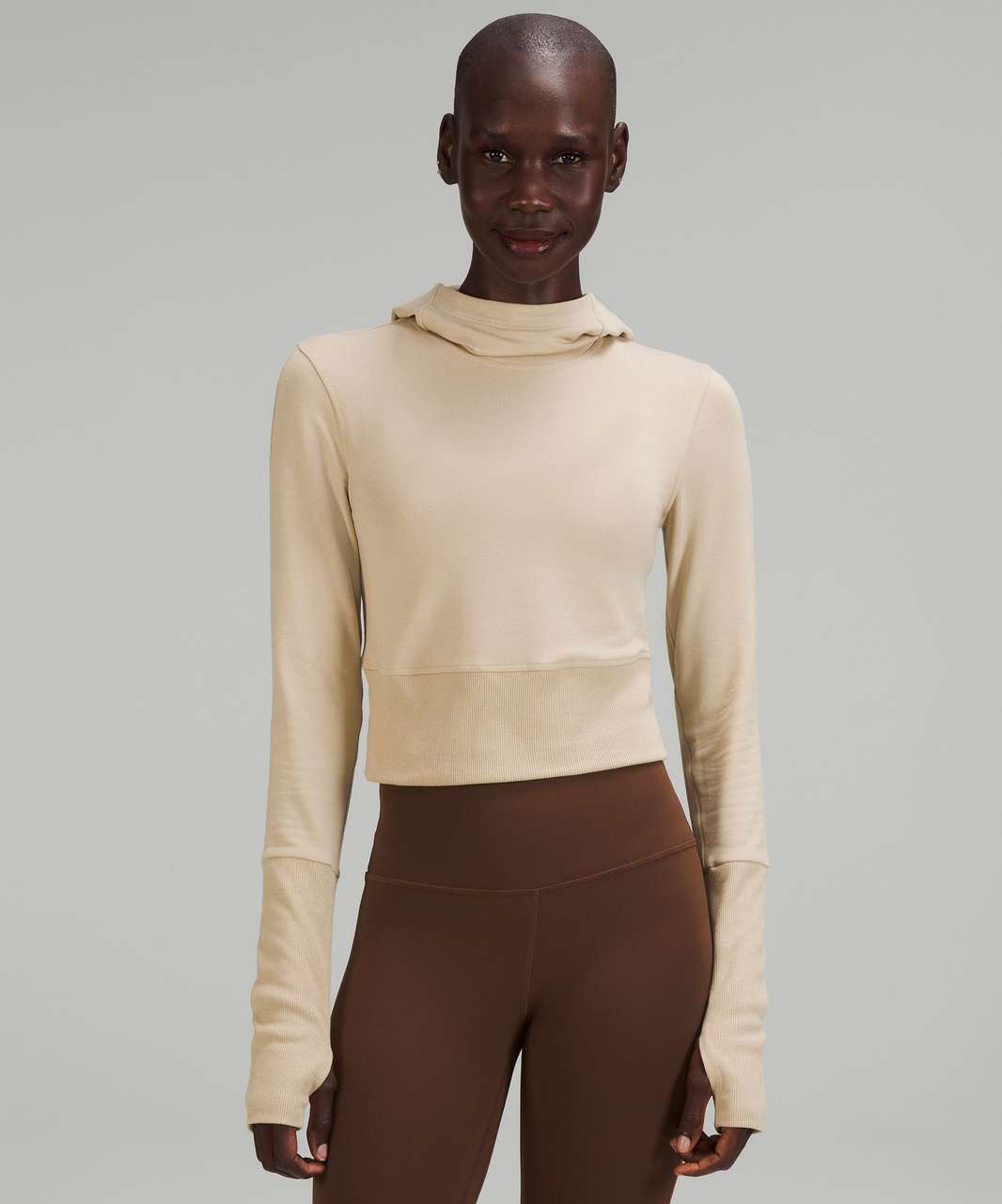 Beige Ultra Cropped Hoodie - Sweatshirt Hoodie - Long Sleeve Crop Top