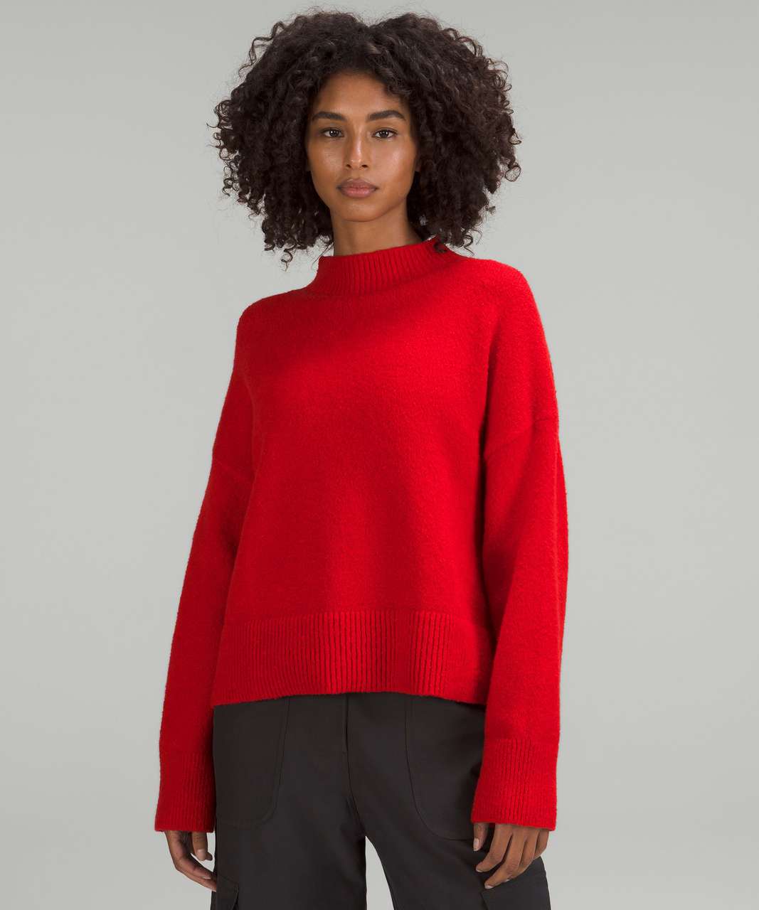 Lululemon Brushed Cotton Merino Blend Mockneck - Carnation Red - lulu  fanatics