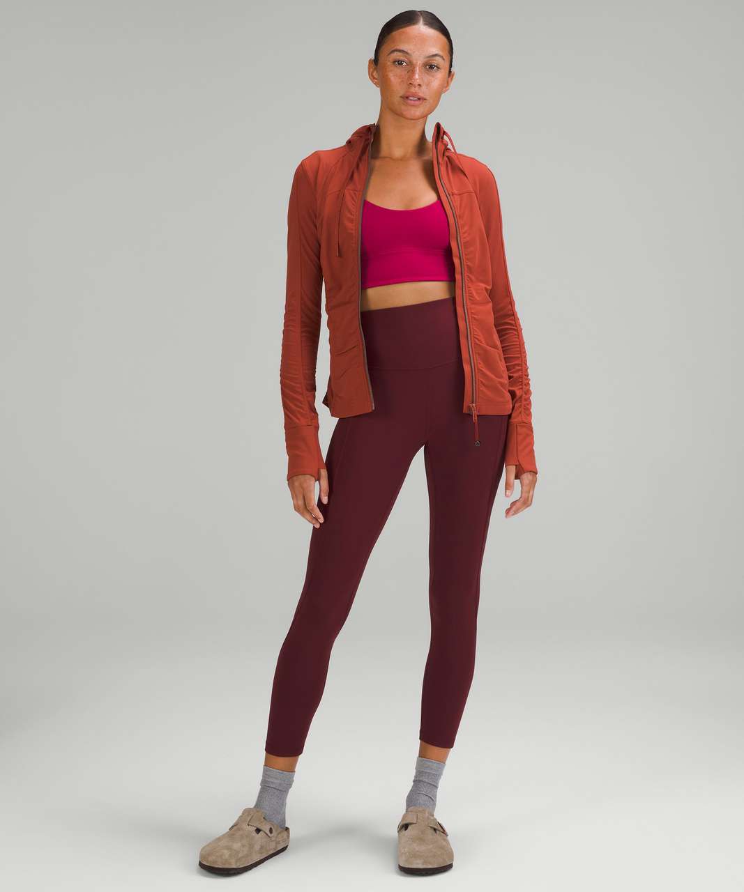 I love Canyon Orange with Cayenne! Hooded Nulu Define (6) in Cayenne and  Align High Neck (6) Align 25” (4) in Canyon Orange. The leggings are double  lined though ugh, i hate that : r/lululemon