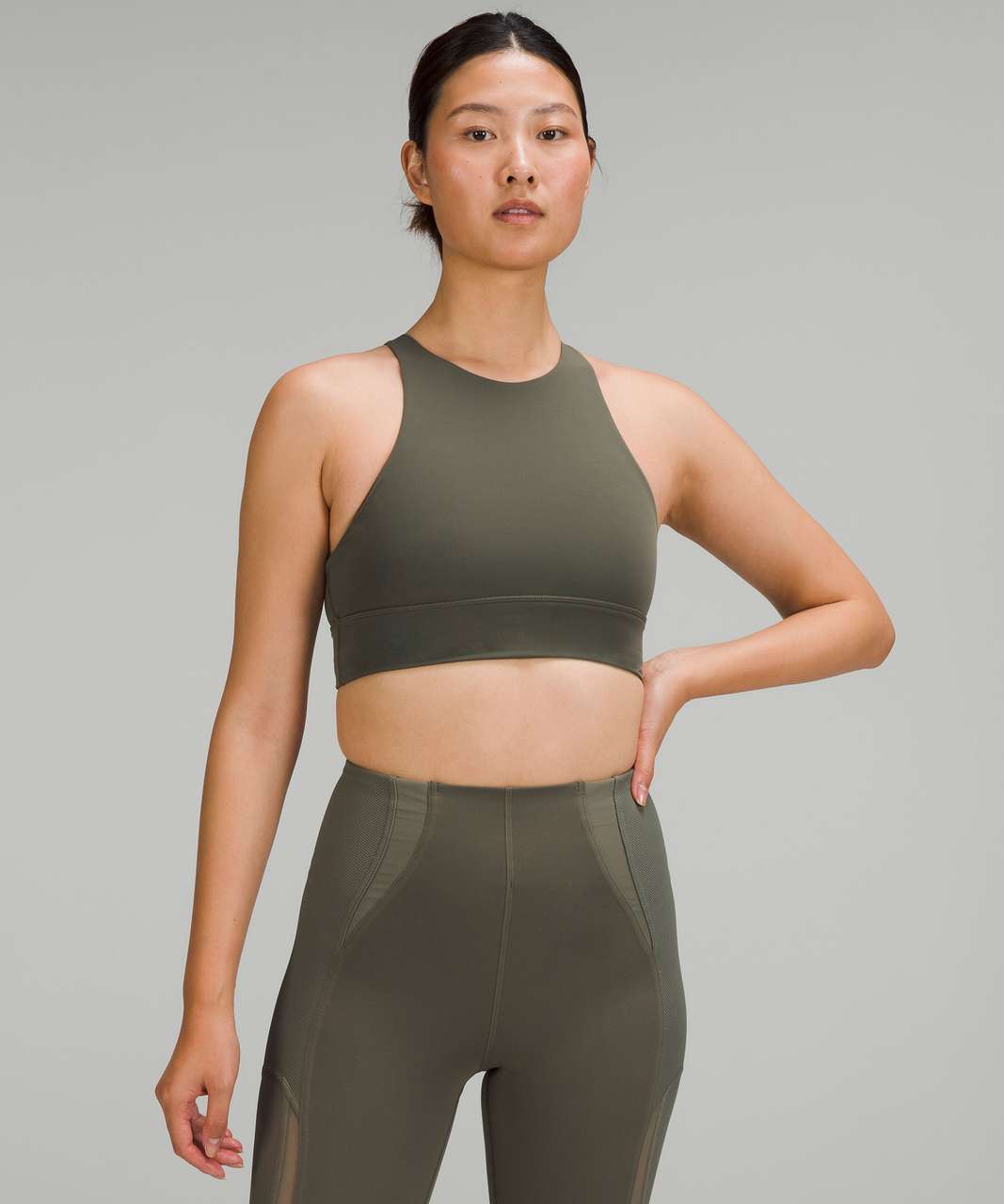 Lululemon Energy High-Neck Longline Tough Bra *Medium Support, B–D Cups - Army Green