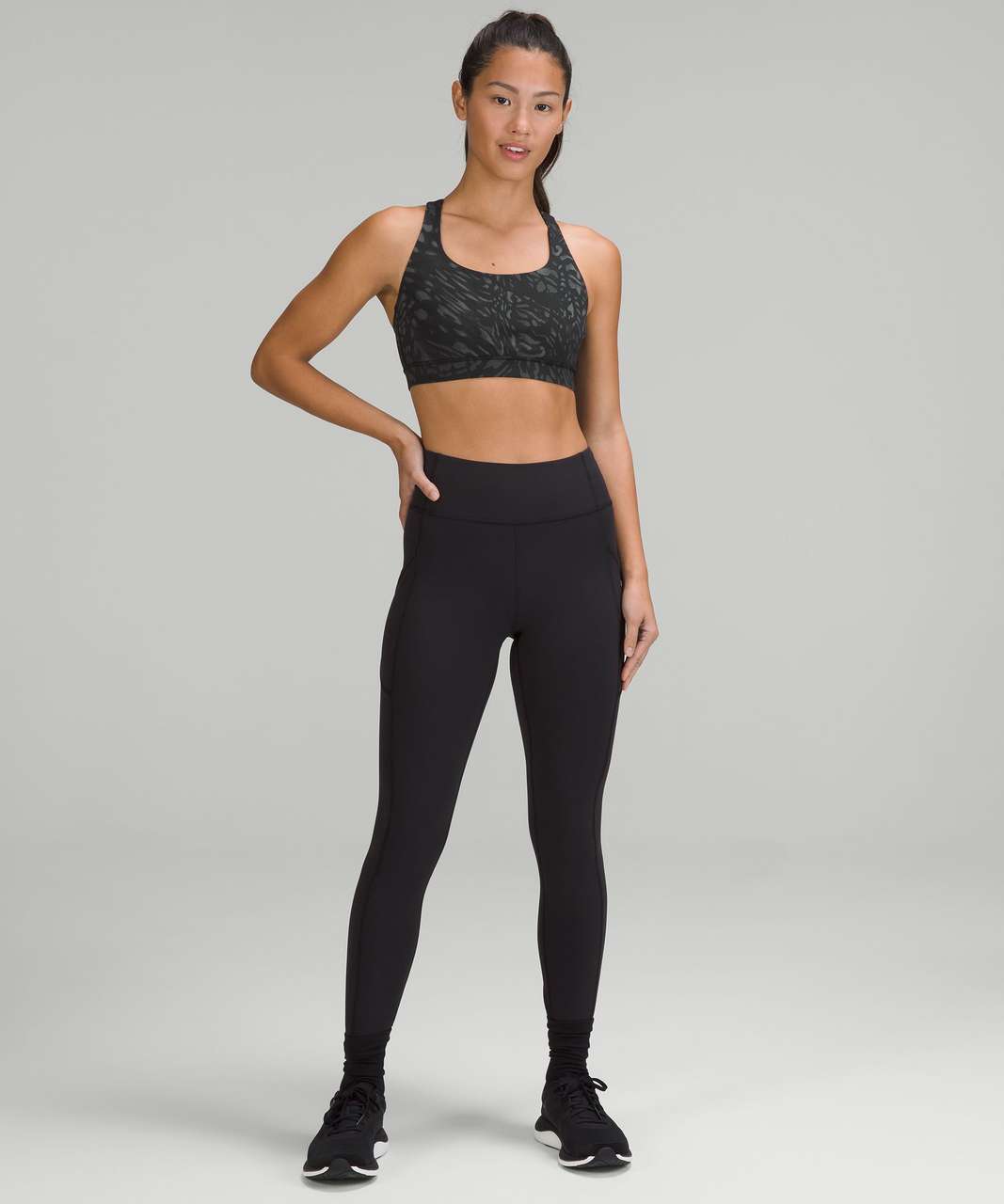 Lululemon Energy High-Neck Longline Tough Bra *Medium Support, B–D Cups -  Intertwined Camo Deep Coal Multi - lulu fanatics