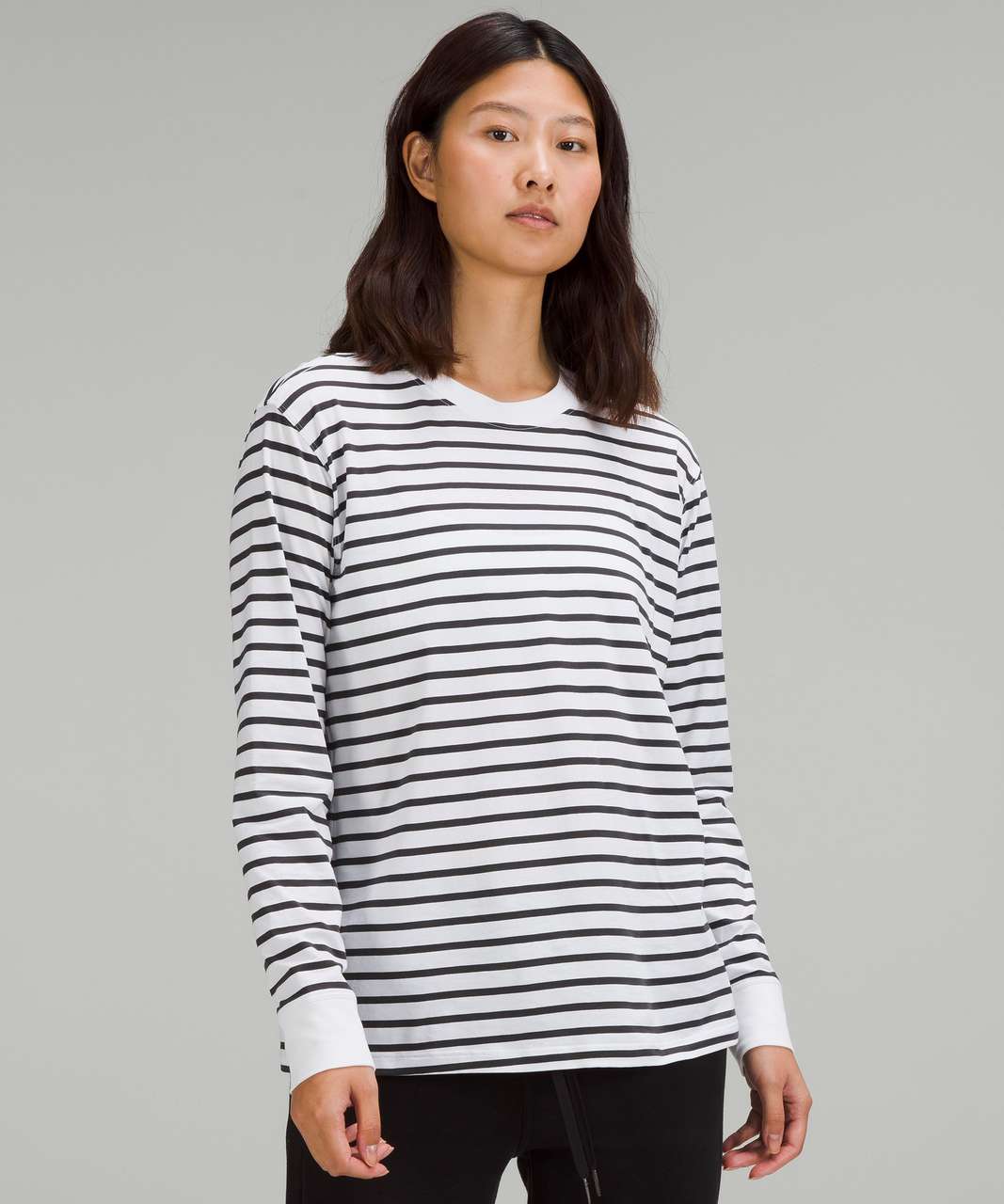 Lululemon All Yours Cotton Long Sleeve Shirt - Yachtie Stripe White Graphite Grey