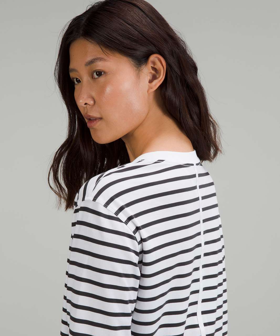 Lululemon All Yours Cotton Long Sleeve Shirt - Yachtie Stripe White Graphite Grey