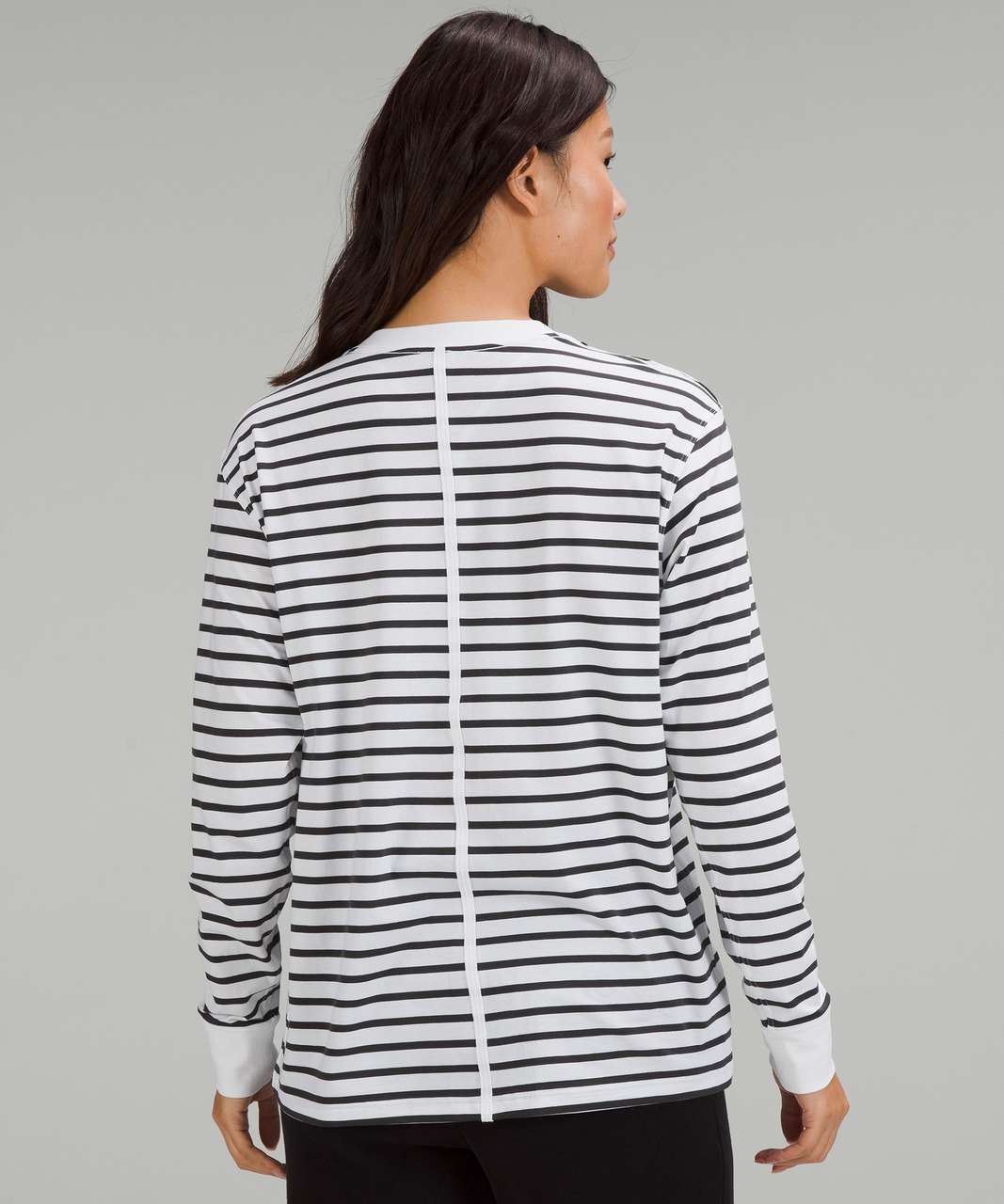 Lululemon All Yours Cotton Long Sleeve Shirt - Yachtie Stripe White Graphite Grey