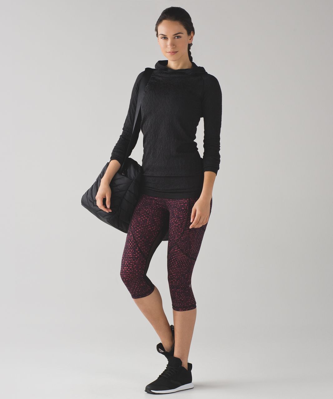 Lululemon Outrun 17 Crop - Shatter Weave Dust Coral Plum / Black - lulu  fanatics