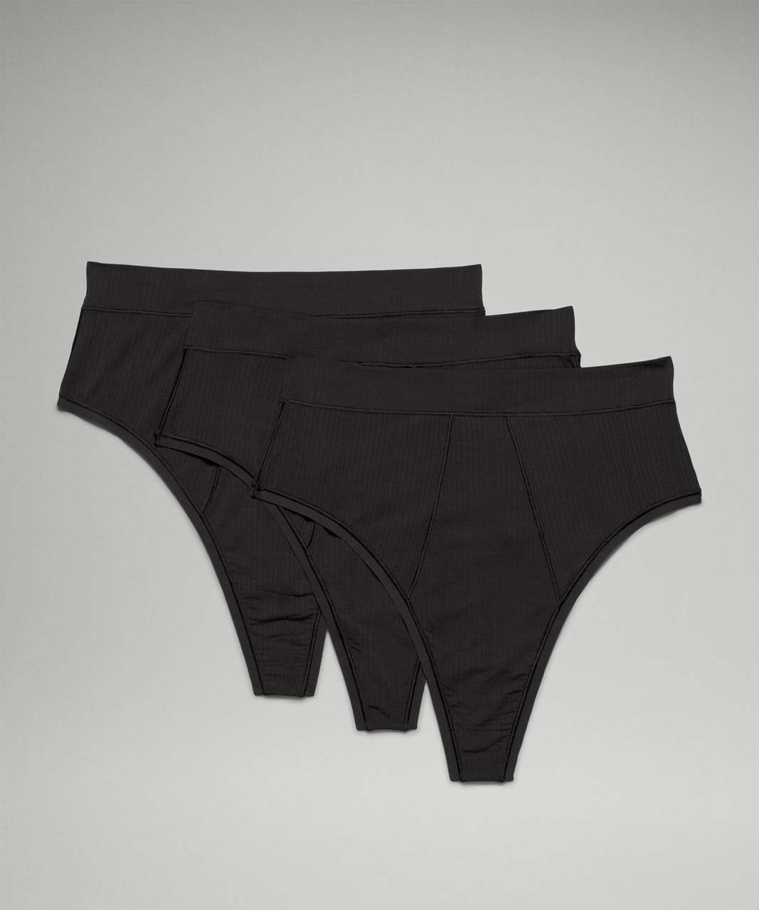 Lululemon UnderEase Ribbed High-Waist Thong Underwear 3 Pack - Black / RIB / Black / RIB / Black / RIB