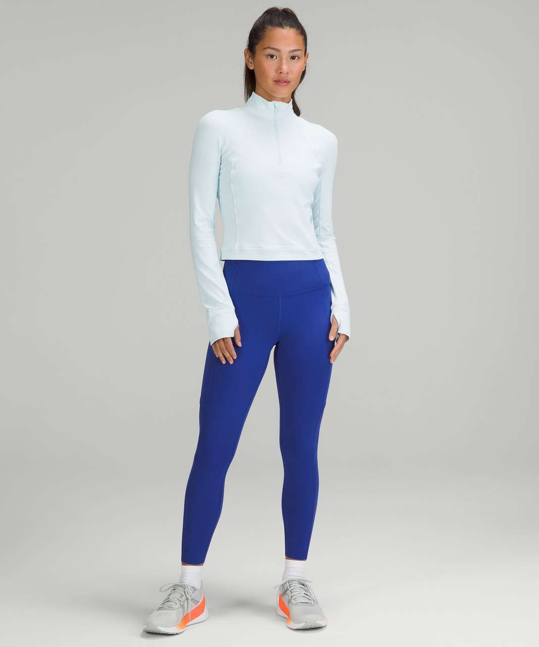 loving my new it's rulu run half zip crop in blue linen (4