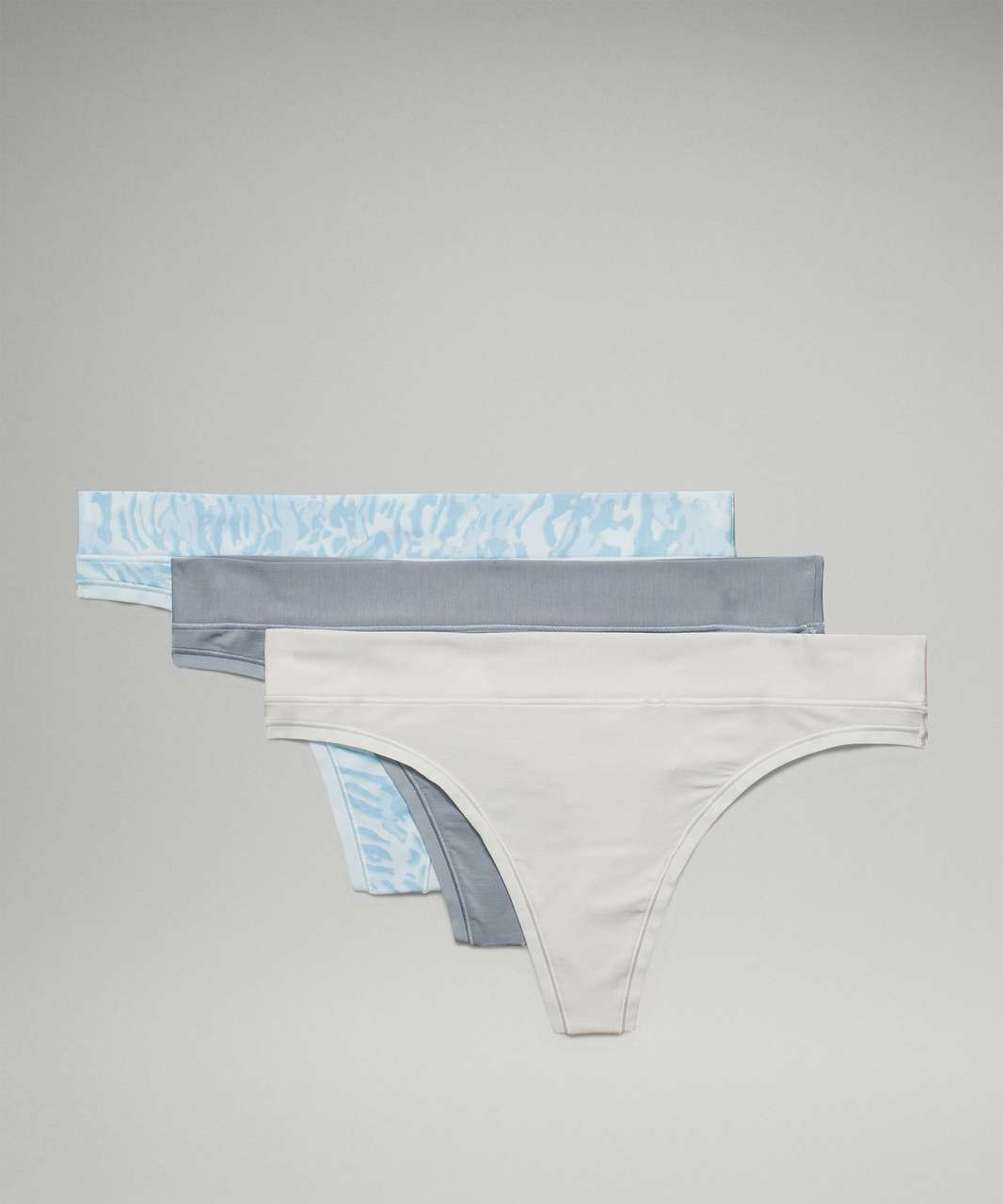 Lululemon UnderEase Mid-Rise Thong Underwear 3 Pack - Vapor / Chambray / Liquidize Camo Mini WP Powder Blue