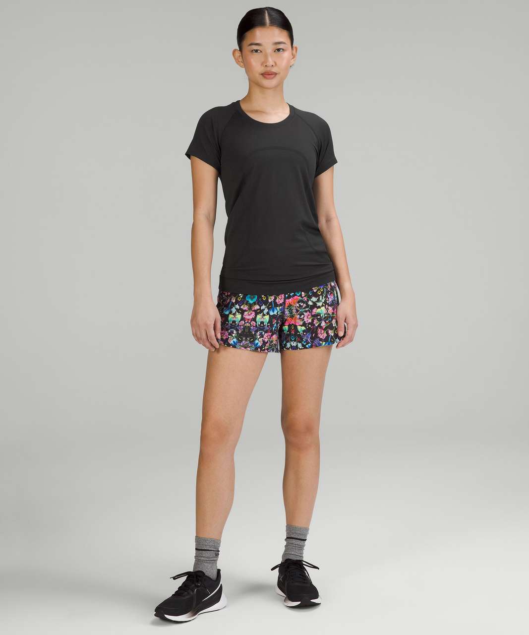 Lululemon Speed Up High-Rise Lined Short 4" - Flowerscope Black Multi / Black