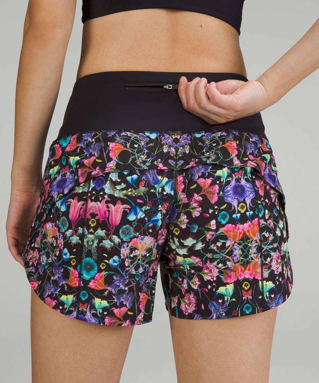 Lululemon Speed Up High-Rise Lined Short 4" - Flowerscope Black Multi / Black