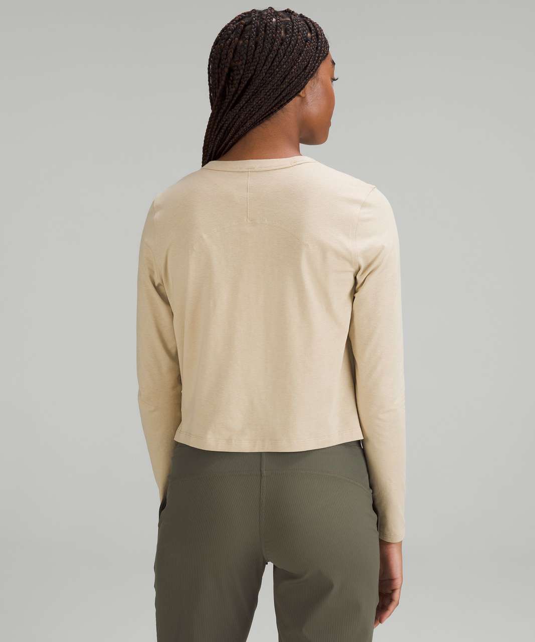 Long sleeve cotton blend T-shirt · Cream, Medium Camel, Anthracite