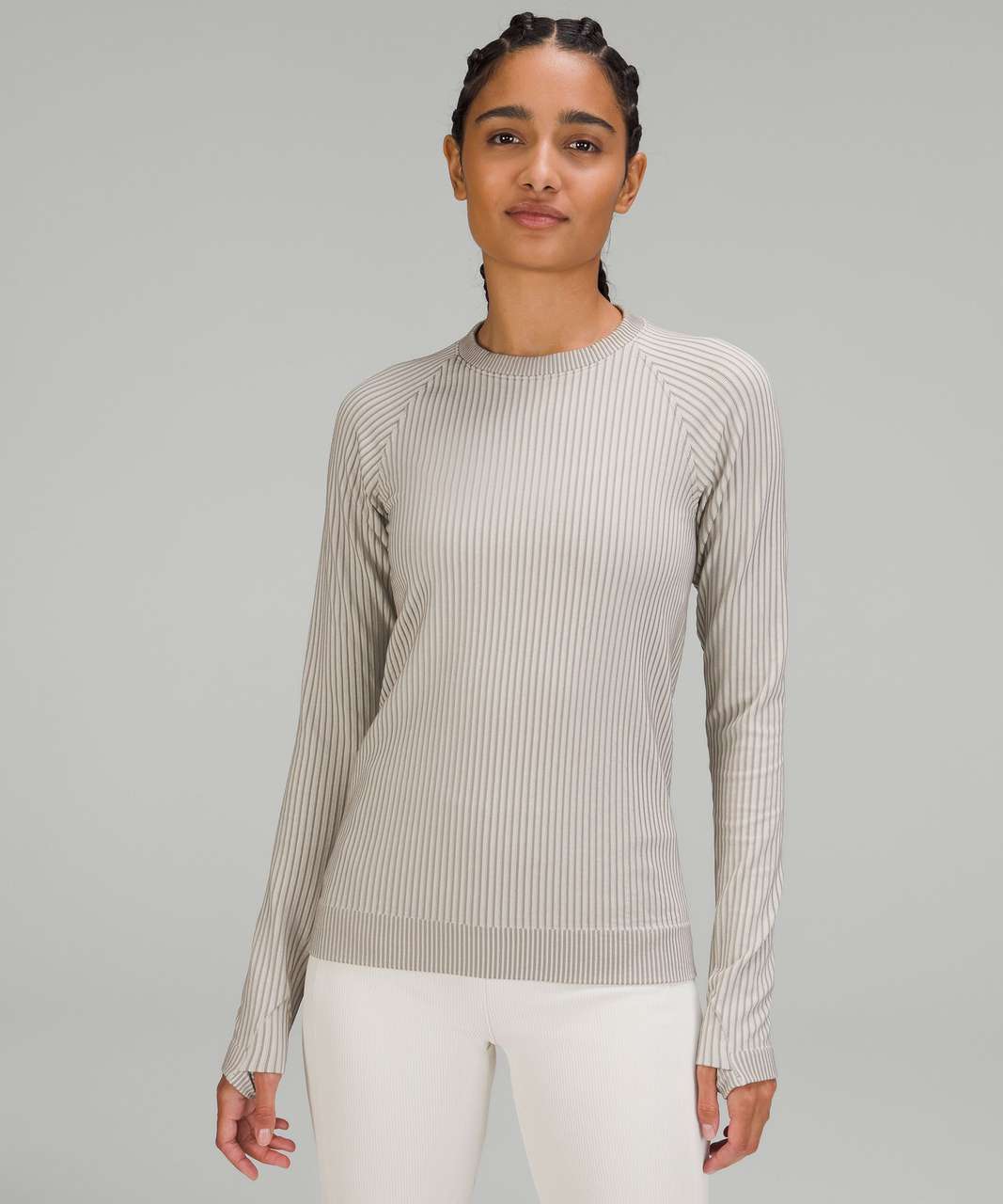 Lululemon Rest Less Pullover - Colour Rib White Opal / Gull Grey