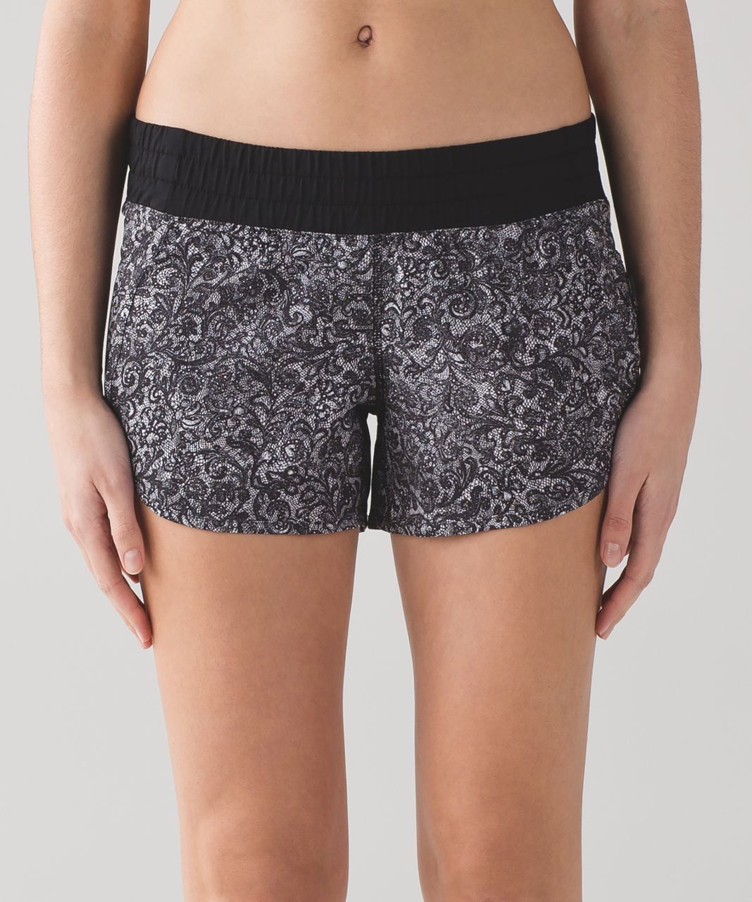 Lululemon Tracker Short IV (4") - Mini Cinder Lace White Black / Black