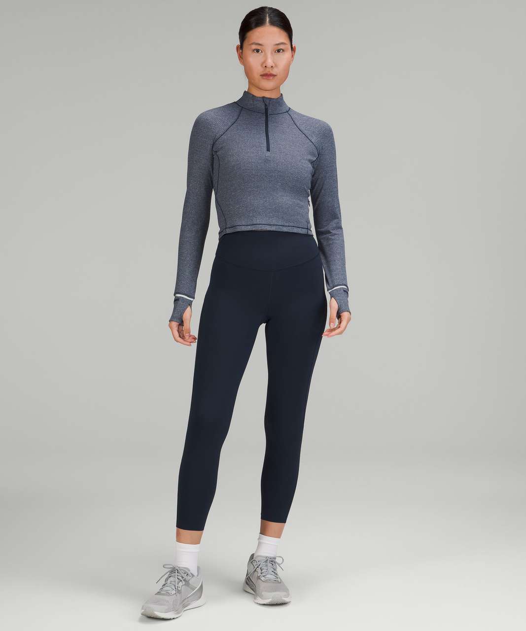 Lululemon Its Rulu Run Cropped Half Zip *Ribbed - Heathered True Navy