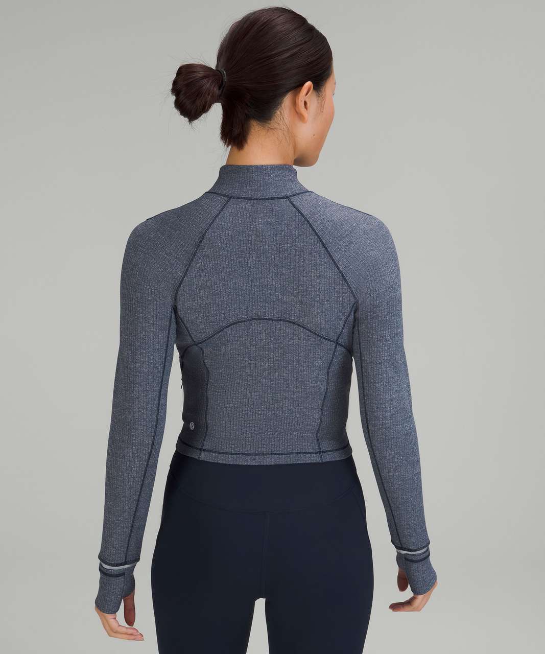 Lululemon Its Rulu Run Cropped Half Zip *Ribbed - Heathered True Navy