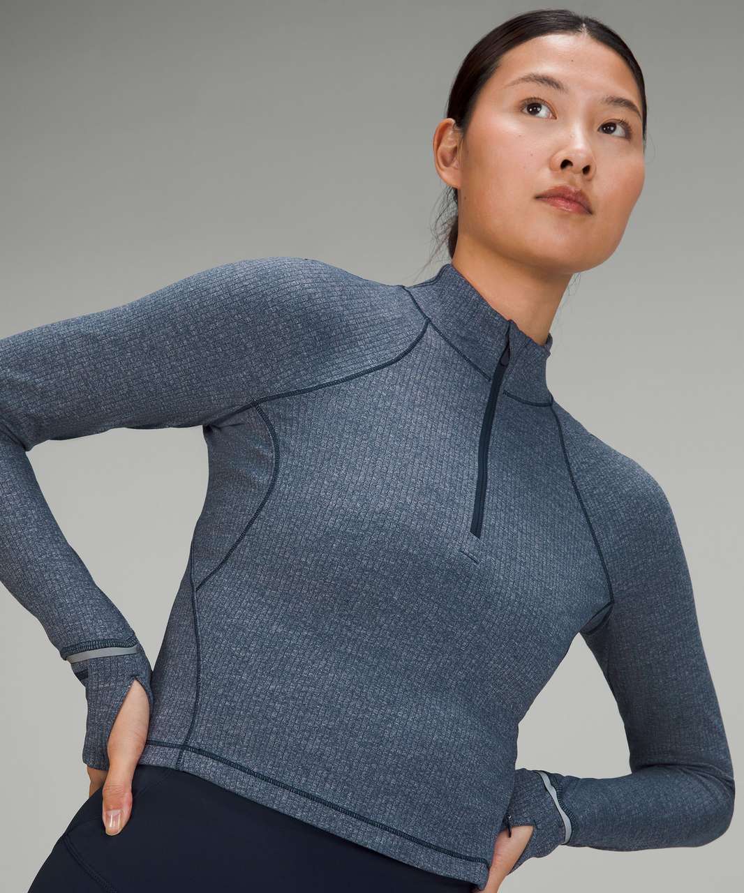 Lululemon Its Rulu Run Cropped Half Zip *Ribbed - Heathered True Navy