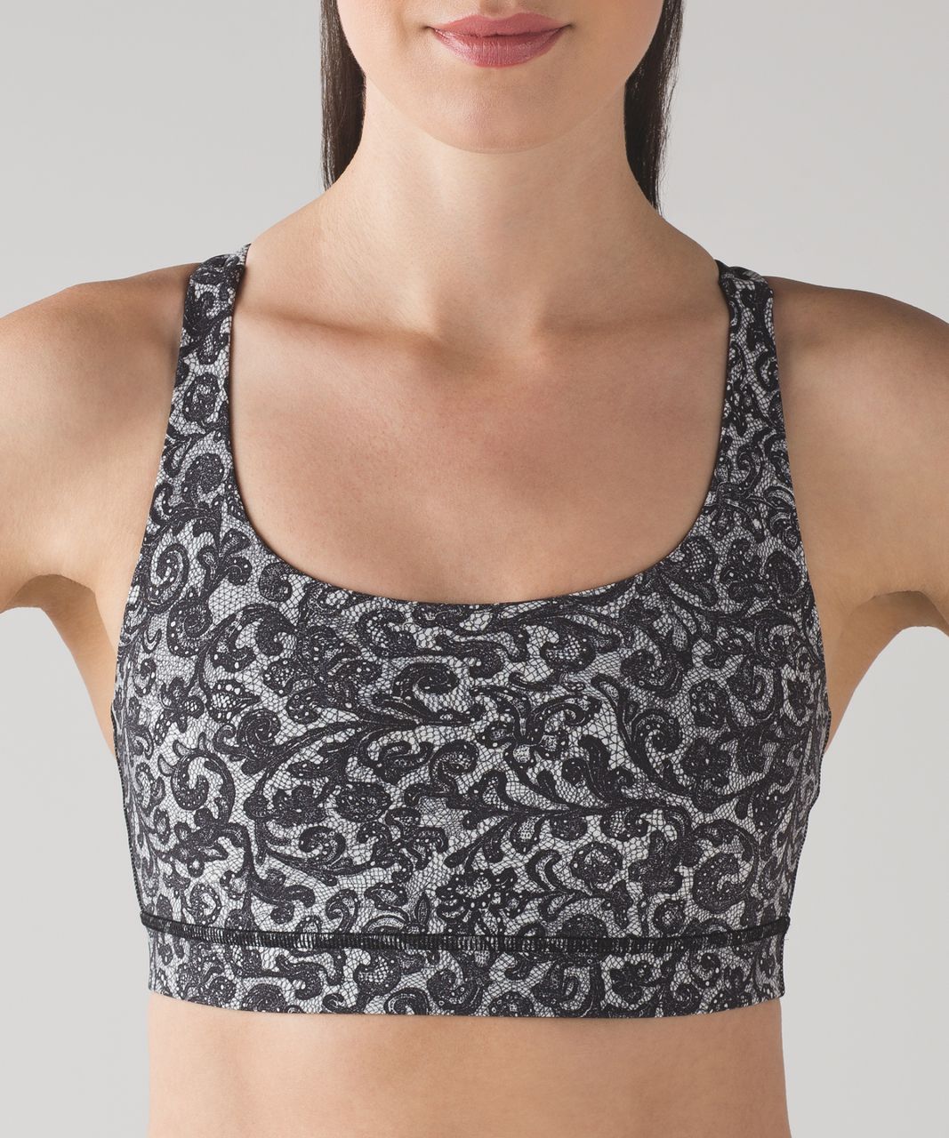 Lululemon Energy Fashion Sports Bra Laced Antiqued Alpine White Front Cut  Out 6