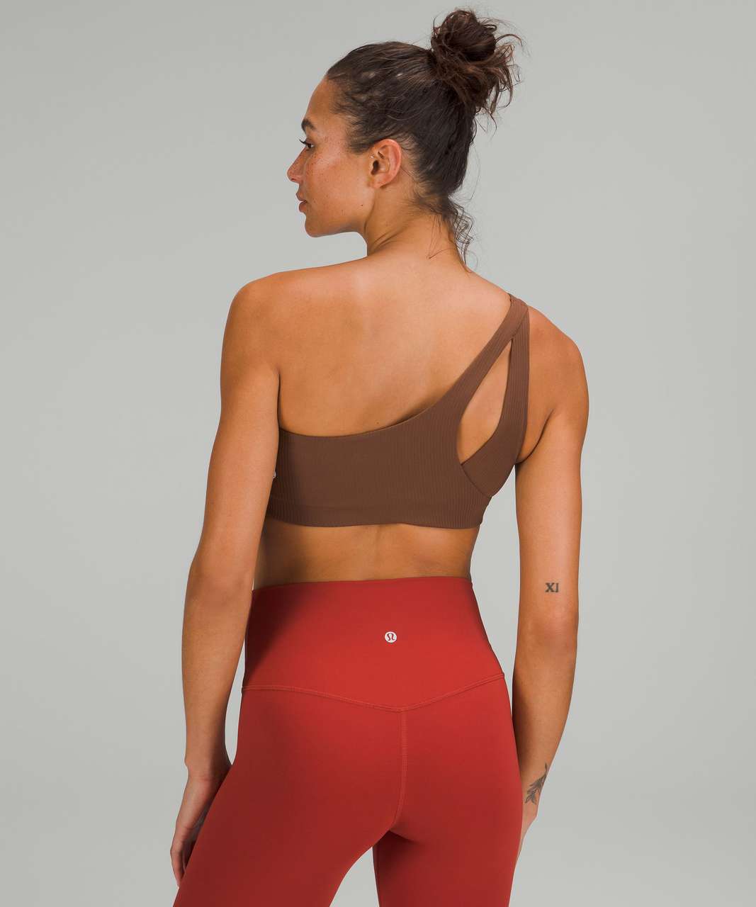 Lululemon Ribbed Nulu Asymmetrical Yoga Bra *Light Support, A/B Cup -  Roasted Brown - lulu fanatics