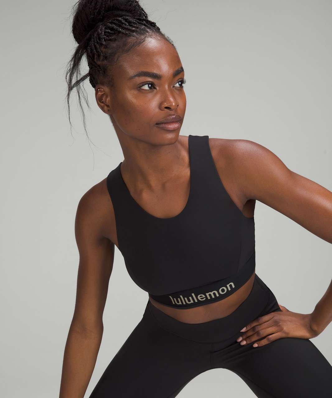 Lululemon Everlux High-Neck Back-Keyhole Train Bra - Black / Trench