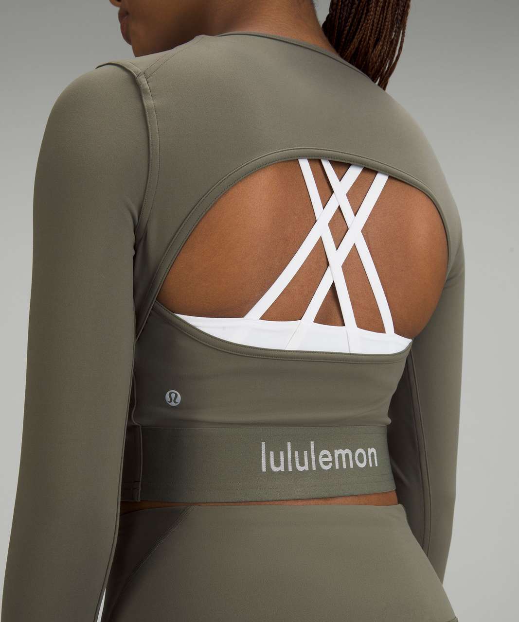Lululemon Logo Elastic Everlux Long Sleeve Shirt - Army Green / White Opal