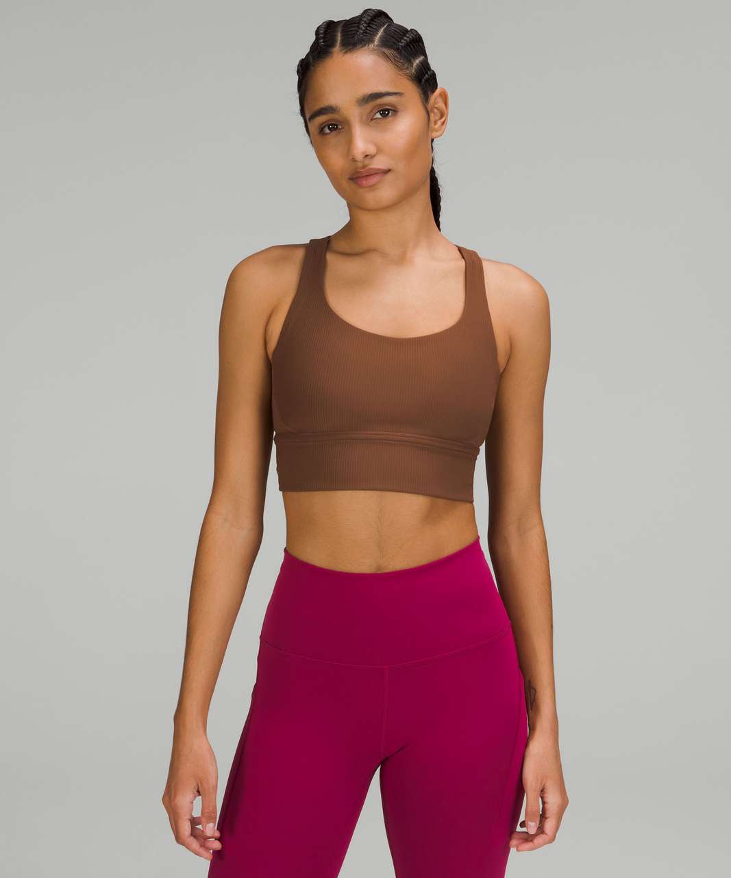 Lululemon Energy Longline Ribbed Bra Luxtreme *Medium Support, B–D Cups - Roasted Brown