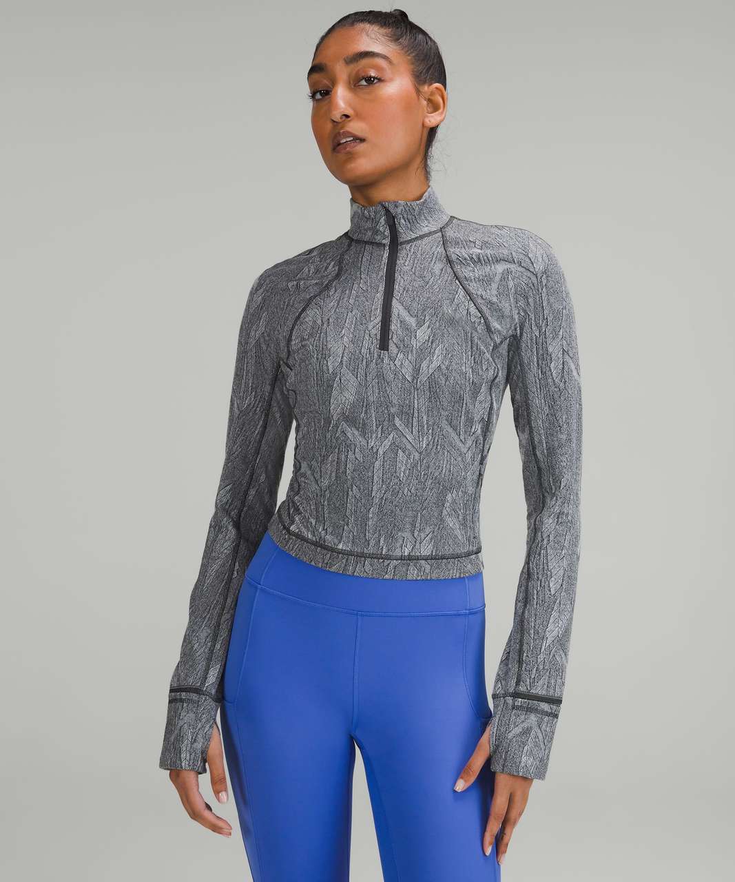 Lululemon Its Rulu Run Cropped Half Zip - Reverberate Chevron Mini Jacquard Graphite Grey Starlight