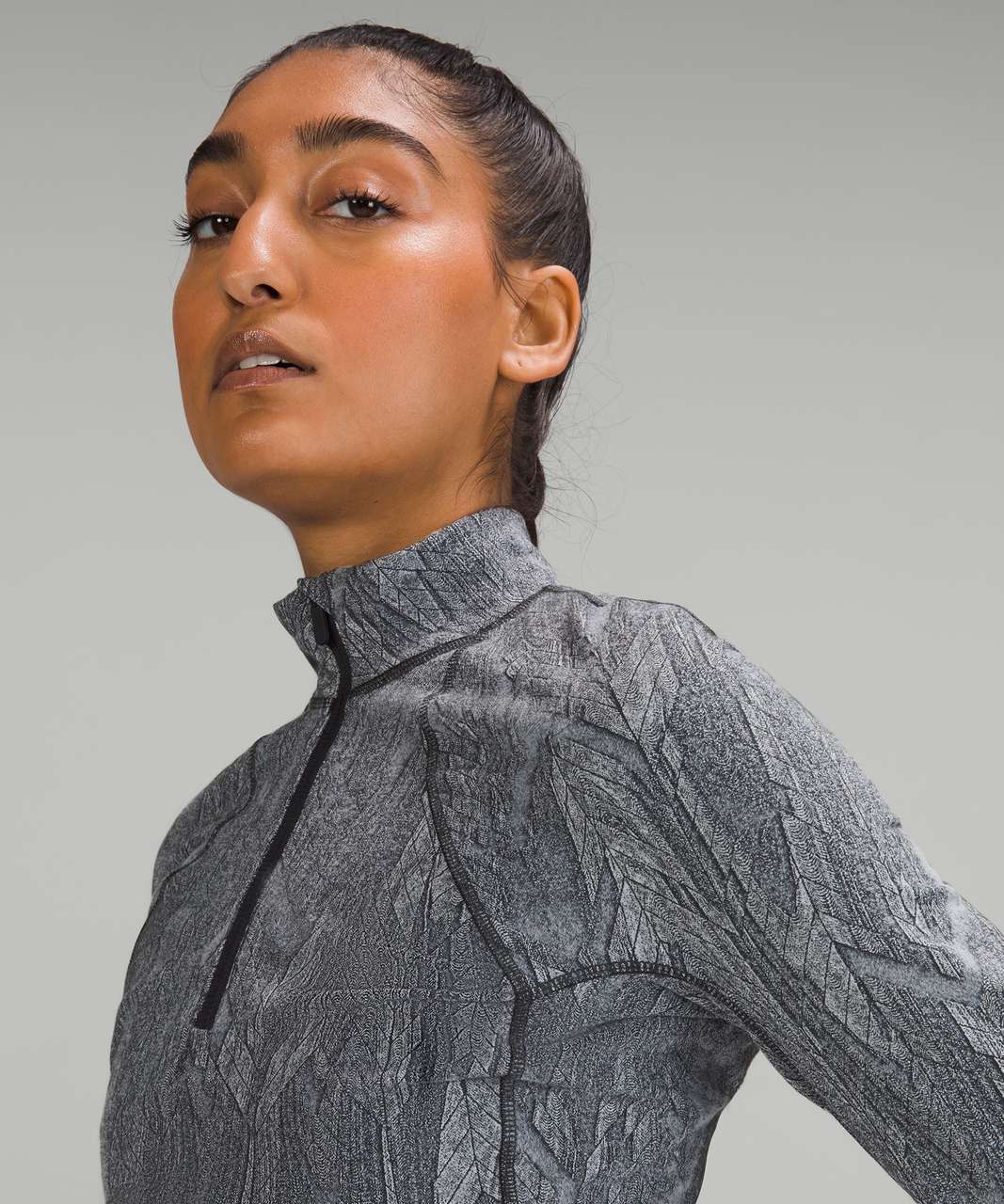 Lululemon Its Rulu Run Cropped Half Zip - Reverberate Chevron Mini Jacquard Graphite Grey Starlight