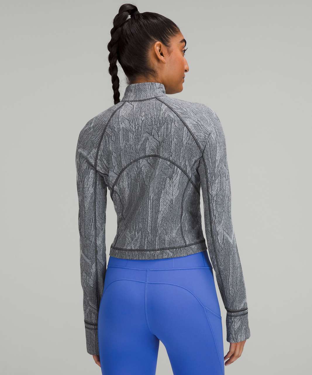 Lululemon Its Rulu Run Cropped Half Zip - Reverberate Chevron Mini Jacquard Graphite Grey Starlight