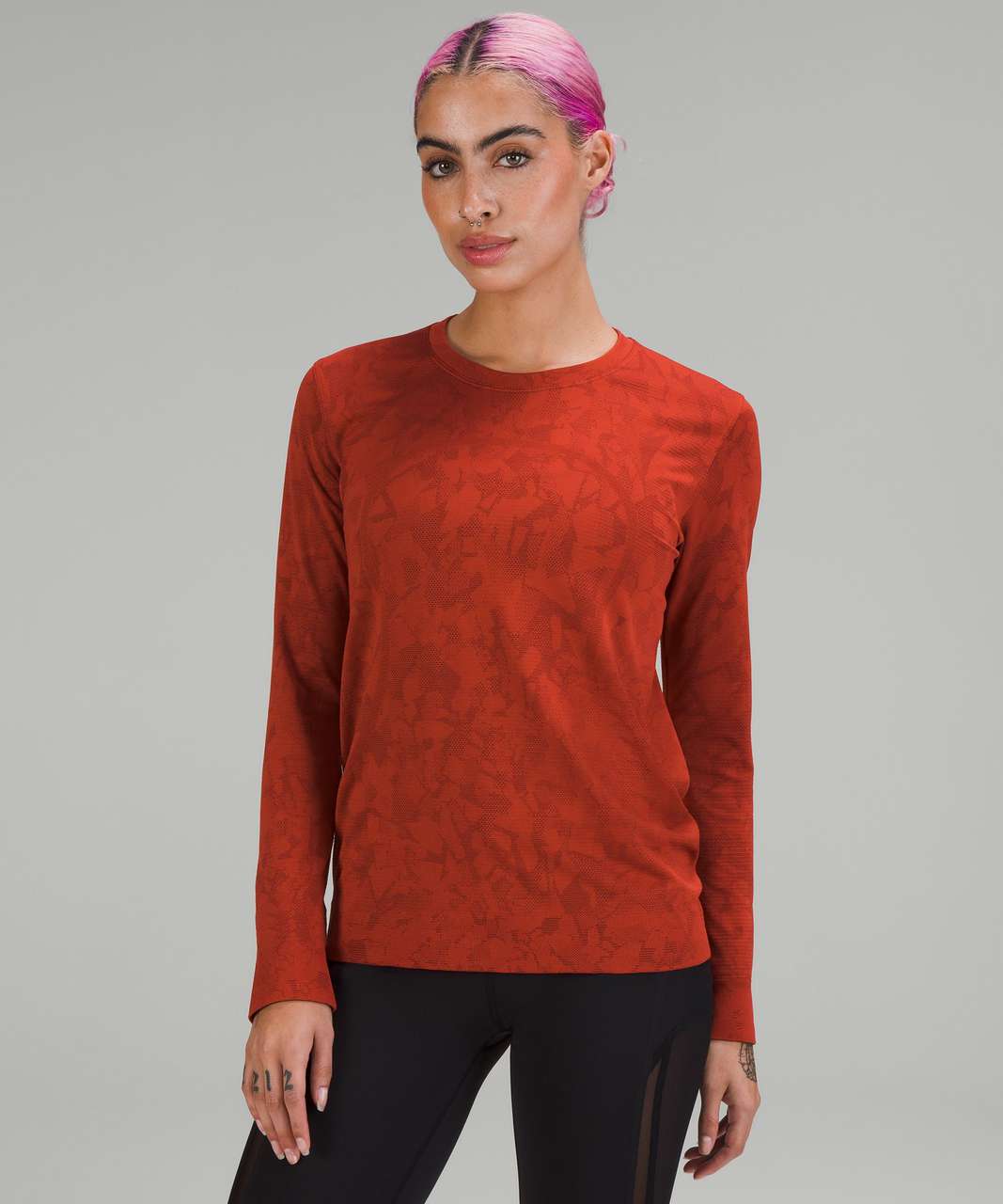 Lululemon Swiftly Relaxed Long Sleeve Shirt - Mosaic Multiply Cayenne / Red Merlot