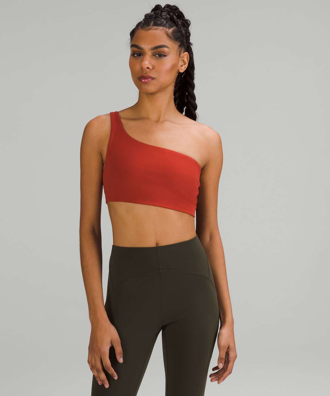 Lululemon Ribbed Nulu Asymmetrical Yoga Bra *Light Support, A/B Cup -  Cayenne - lulu fanatics