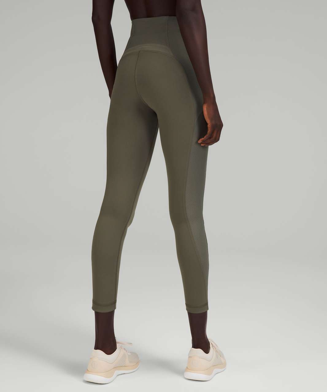 Leggings Park High Waisted Olive Green Sheer Side-Mesh Panels