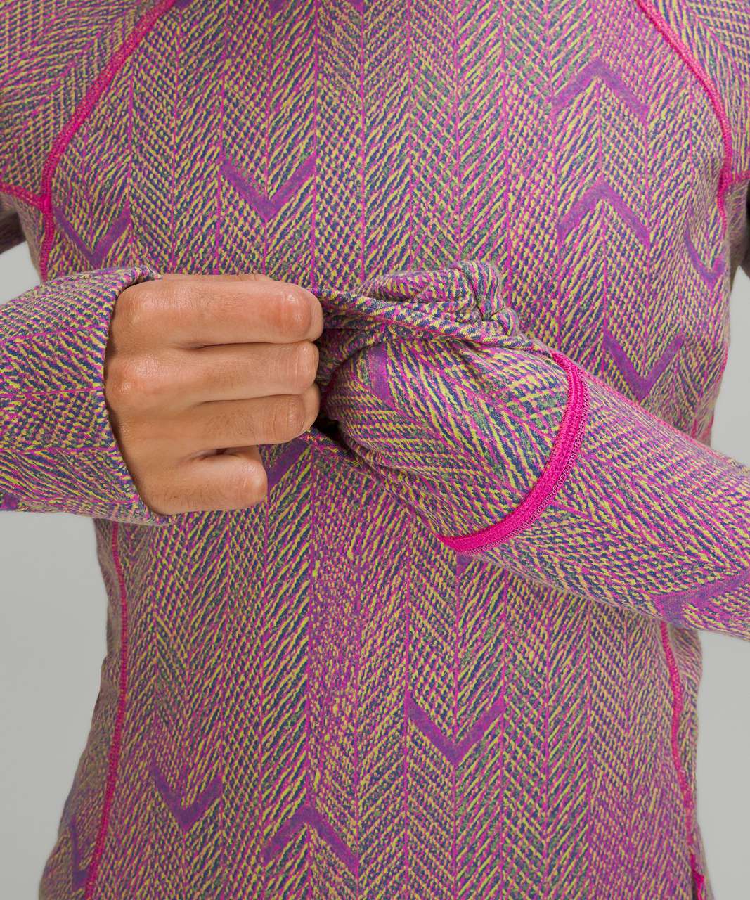 Lululemon Its Rulu Run Long Sleeve Shirt *Jacquard - Reverberate Chevron Mini Neon Jacquard Psychic Sonic Pink