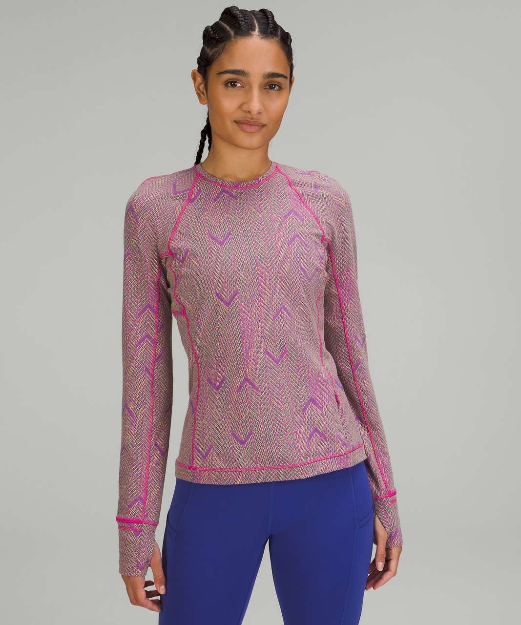 Lululemon Its Rulu Run Long Sleeve Shirt *Jacquard - Reverberate Chevron  Mini Neon Jacquard Psychic Sonic Pink - lulu fanatics