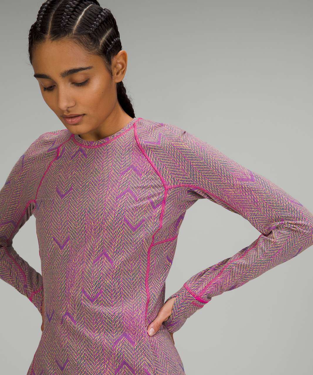 Lululemon Its Rulu Run Long Sleeve Shirt *Jacquard - Reverberate Chevron Mini Neon Jacquard Psychic Sonic Pink