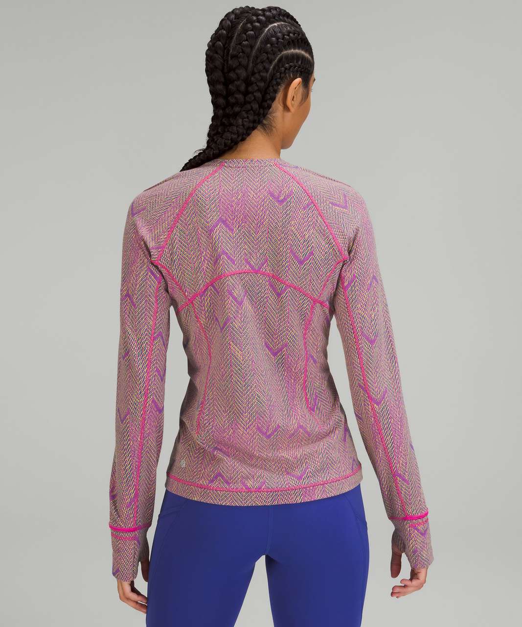 Lululemon Its Rulu Run Long Sleeve Shirt *Jacquard - Reverberate Chevron Mini Neon Jacquard Psychic Sonic Pink