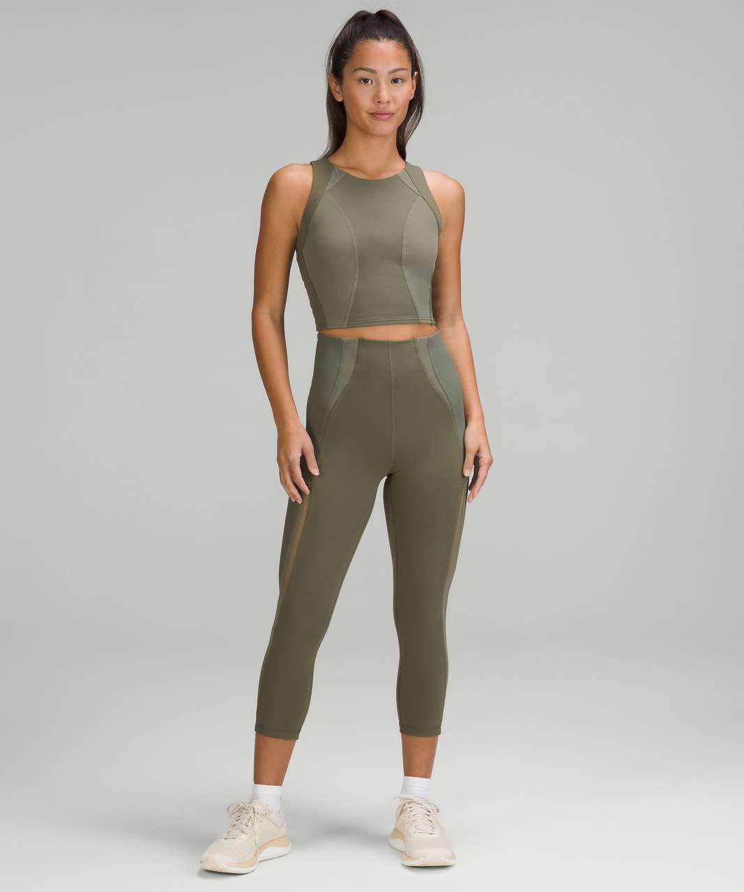 Lululemon Everlux and Mesh Super-High-Rise Training Crop 21" - Army Green